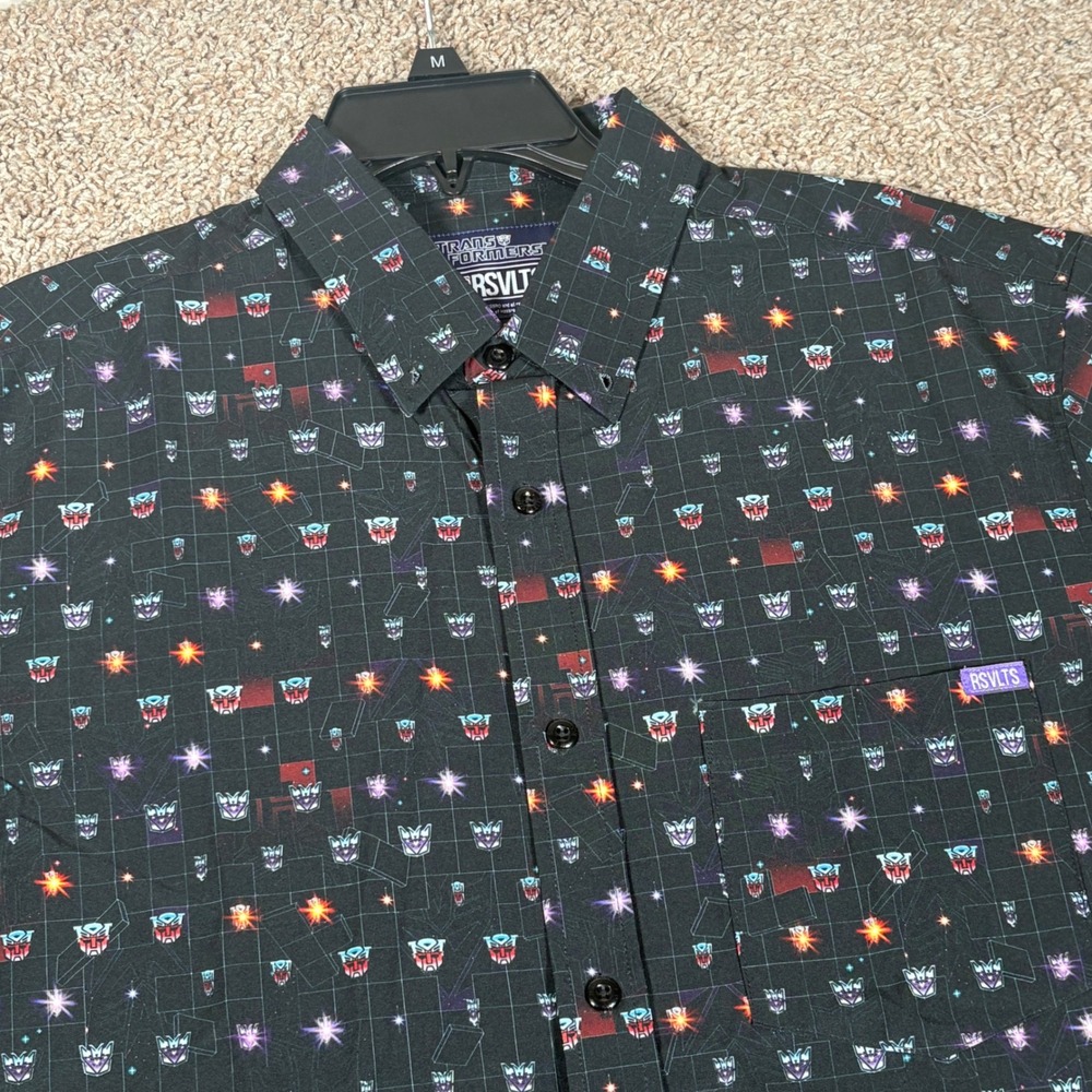 RSVLTS Transformers Kunuflex Mens Medium Short Sleeve Button Down Shirt Black
